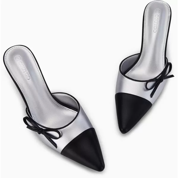 Coutgo Womens Bow Tie Mules Heels Two Tone Closed Pointed Toe Slip On Backless Wedding Dress Shoes Pumps