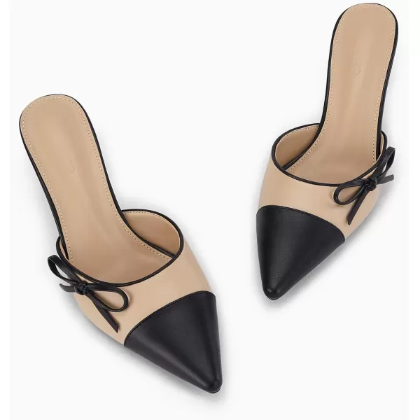 Coutgo Womens Bow Tie Mules Heels Two Tone Closed Pointed Toe Slip On Backless Wedding Dress Shoes Pumps