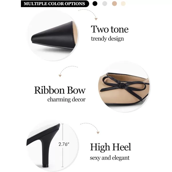Coutgo Womens Bow Tie Mules Heels Two Tone Closed Pointed Toe Slip On Backless Wedding Dress Shoes Pumps