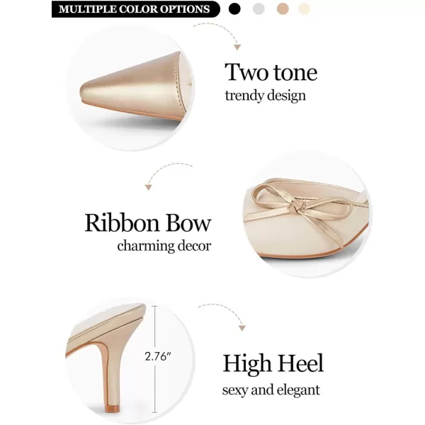 Coutgo Womens Bow Tie Mules Heels Two Tone Closed Pointed Toe Slip On Backless Wedding Dress Shoes Pumps