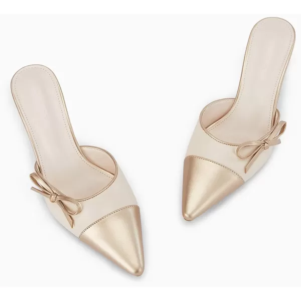 Coutgo Womens Bow Tie Mules Heels Two Tone Closed Pointed Toe Slip On Backless Wedding Dress Shoes Pumps