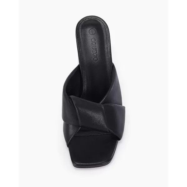 Coutgo Womens Chunky Heeled Mules Puffy Knot Square Open Toe Slip On Sandals Summer Evening Party Prom Shoes