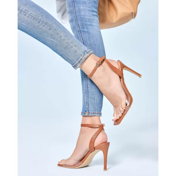 Coutgo Womens Clear Heels Sandals Square Toe Ankle Strap Sexy High Heeled Stiletto Dress Shoes