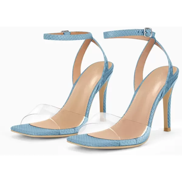 Coutgo Womens Clear Heels Sandals Square Toe Ankle Strap Sexy High Heeled Stiletto Dress Shoes