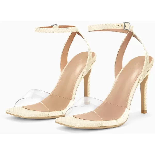 Coutgo Womens Clear Heels Sandals Square Toe Ankle Strap Sexy High Heeled Stiletto Dress Shoes