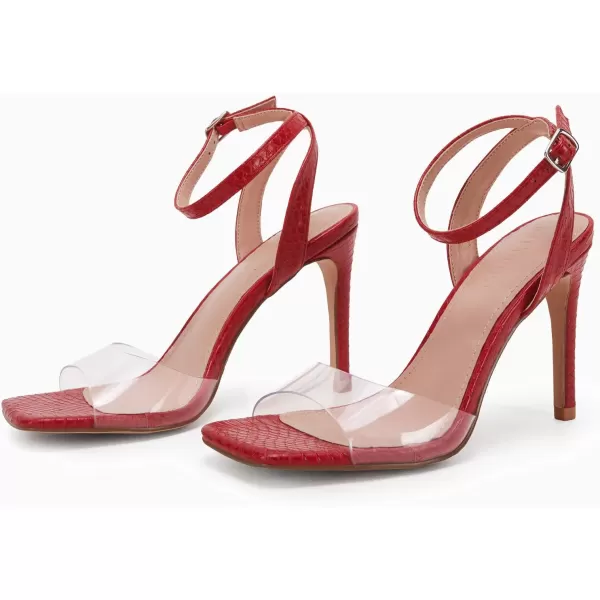 Coutgo Womens Clear Heels Sandals Square Toe Ankle Strap Sexy High Heeled Stiletto Dress Shoes