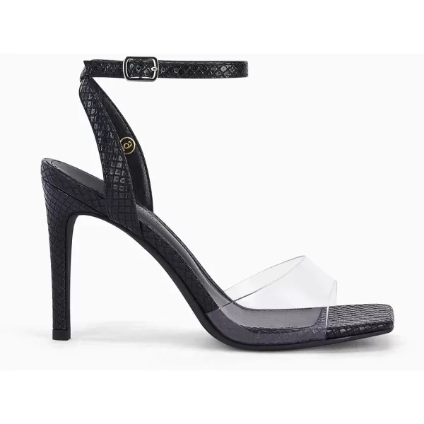 Coutgo Womens Clear Heels Sandals Square Toe Ankle Strap Sexy High Heeled Stiletto Dress Shoes