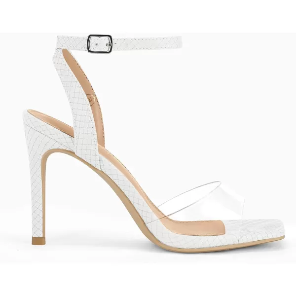 Coutgo Womens Clear Heels Sandals Square Toe Ankle Strap Sexy High Heeled Stiletto Dress Shoes