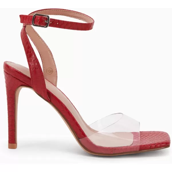 Coutgo Womens Clear Heels Sandals Square Toe Ankle Strap Sexy High Heeled Stiletto Dress Shoes