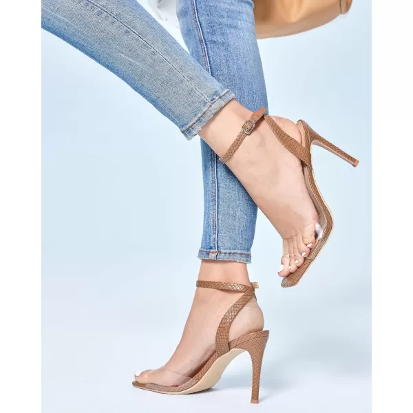 Coutgo Womens Clear Heels Sandals Square Toe Ankle Strap Sexy High Heeled Stiletto Dress Shoes