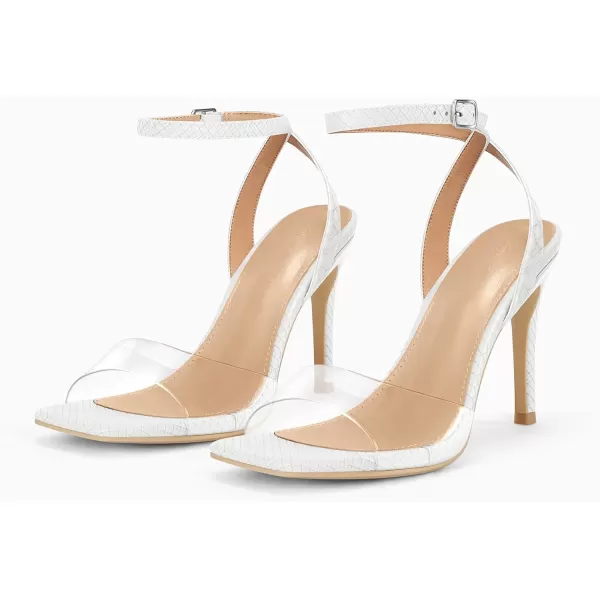 Coutgo Womens Clear Heels Sandals Square Toe Ankle Strap Sexy High Heeled Stiletto Dress Shoes