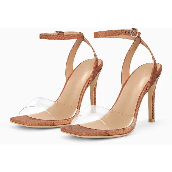 Coutgo Womens Clear Heels Sandals Square Toe Ankle Strap Sexy High Heeled Stiletto Dress Shoes