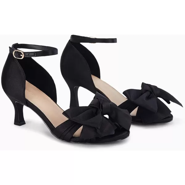 Coutgo Women's Kitten Heels Bow Low Heel Sandals Open Toe Ankle Strap Party Wedding Dress Shoes