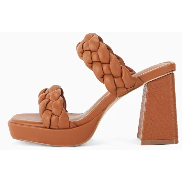 Coutgo Womens Platform Heels Chunky Heel Braided Heeled Sandals Slip on High Mules Party Summer Dress Shoes