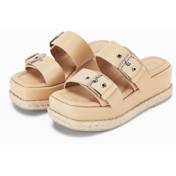 Coutgo Women's Platform Sandals, Adjustable Buckle Slides, Slip on Open Toe Espadrille Summer Shoes