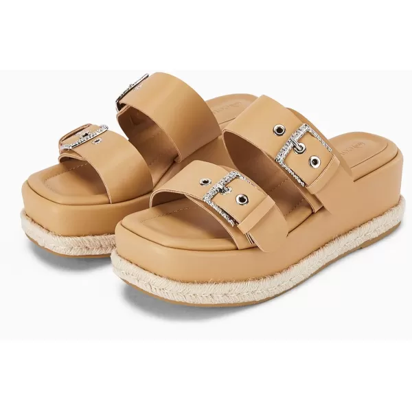 Coutgo Women's Platform Sandals, Adjustable Buckle Slides, Slip on Open Toe Espadrille Summer Shoes