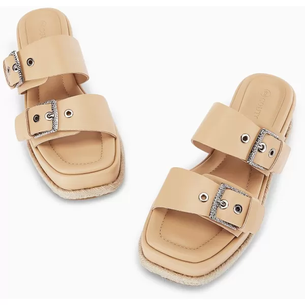 Coutgo Women's Platform Sandals, Adjustable Buckle Slides, Slip on Open Toe Espadrille Summer Shoes