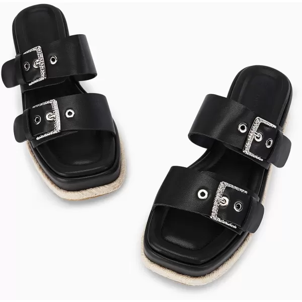Coutgo Women's Platform Sandals, Adjustable Buckle Slides, Slip on Open Toe Espadrille Summer Shoes