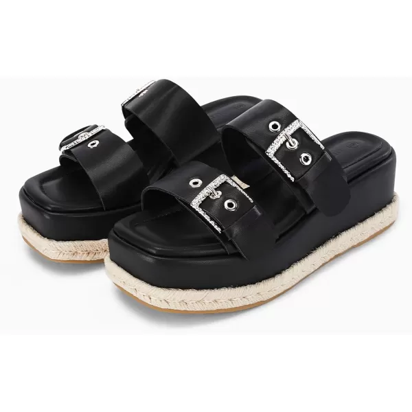 Coutgo Women's Platform Sandals, Adjustable Buckle Slides, Slip on Open Toe Espadrille Summer Shoes