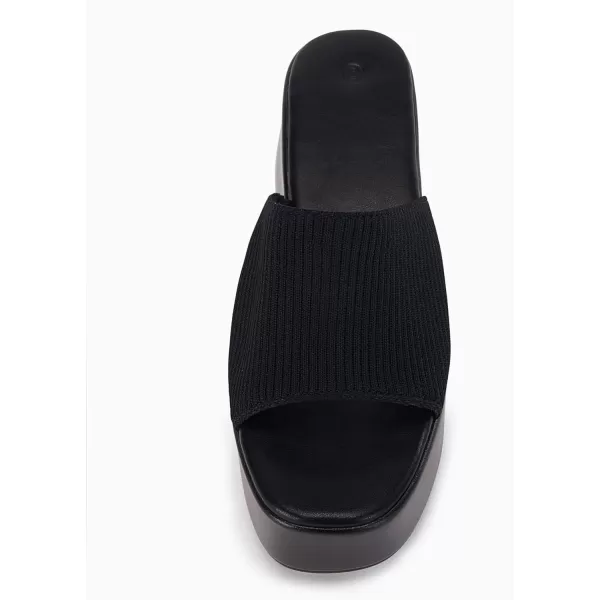 Coutgo Womens Platform Slides Sandals Square Open Toe Slip On Elastic Band Casual Lightweight Wedge Shoes