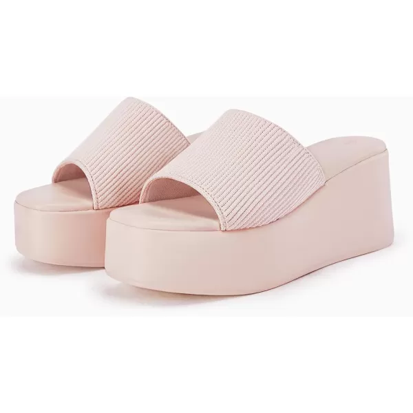 Coutgo Womens Platform Slides Sandals Square Open Toe Slip On Elastic Band Casual Lightweight Wedge Shoes