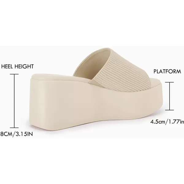 Coutgo Womens Platform Slides Sandals Square Open Toe Slip On Elastic Band Casual Lightweight Wedge Shoes