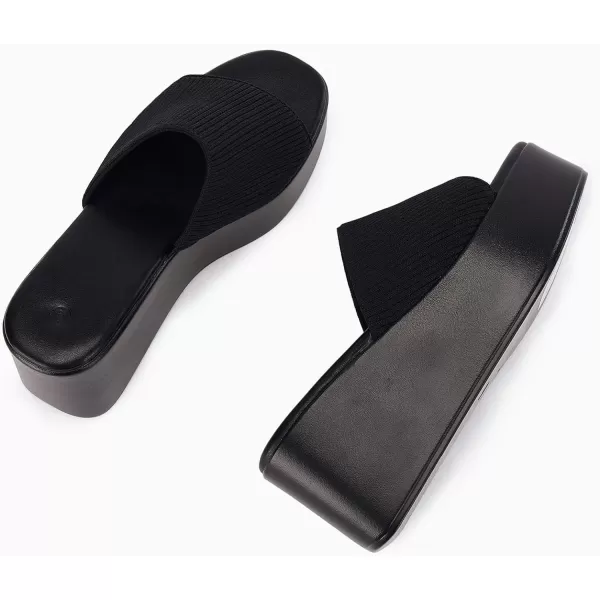 Coutgo Womens Platform Slides Sandals Square Open Toe Slip On Elastic Band Casual Lightweight Wedge Shoes