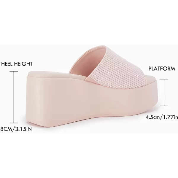 Coutgo Womens Platform Slides Sandals Square Open Toe Slip On Elastic Band Casual Lightweight Wedge Shoes