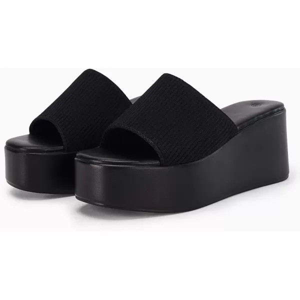Coutgo Womens Platform Slides Sandals Square Open Toe Slip On Elastic Band Casual Lightweight Wedge Shoes