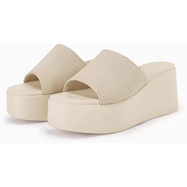 Coutgo Womens Platform Slides Sandals Square Open Toe Slip On Elastic Band Casual Lightweight Wedge Shoes
