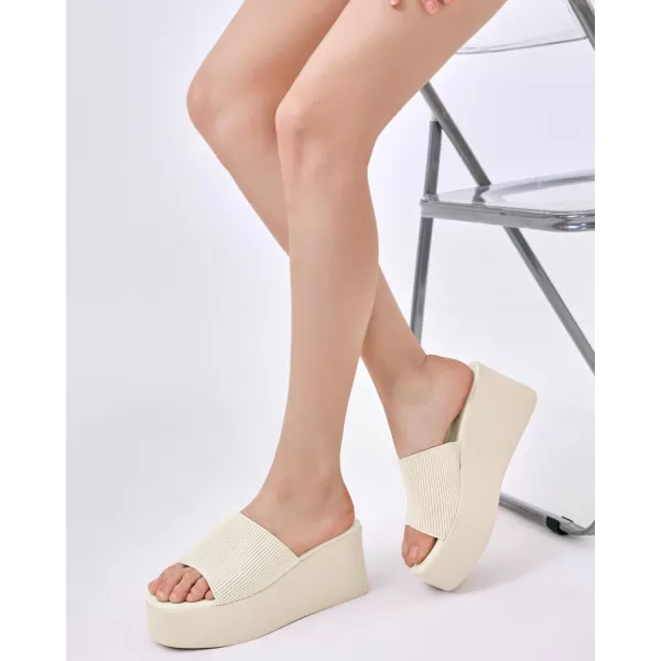 Coutgo Womens Platform Slides Sandals Square Open Toe Slip On Elastic Band Casual Lightweight Wedge Shoes