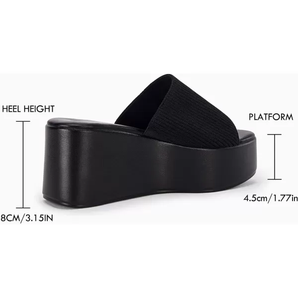 Coutgo Womens Platform Slides Sandals Square Open Toe Slip On Elastic Band Casual Lightweight Wedge Shoes