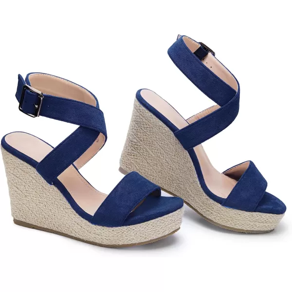 Coutgo Women's Wedge Sandals Cross Strap Espadrille Platform Ankle Buckle Summer Casual Shoes
