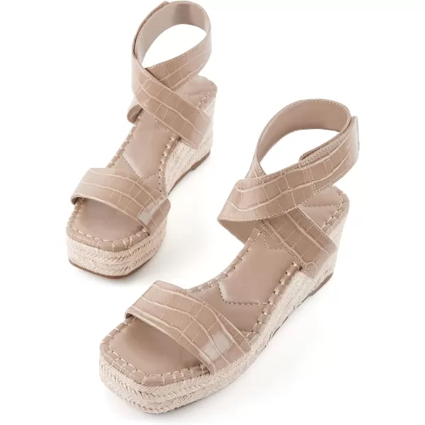 Coutgo Women's Wedge Sandals Cross Strap Espadrille Platform Ankle Buckle Summer Casual Shoes