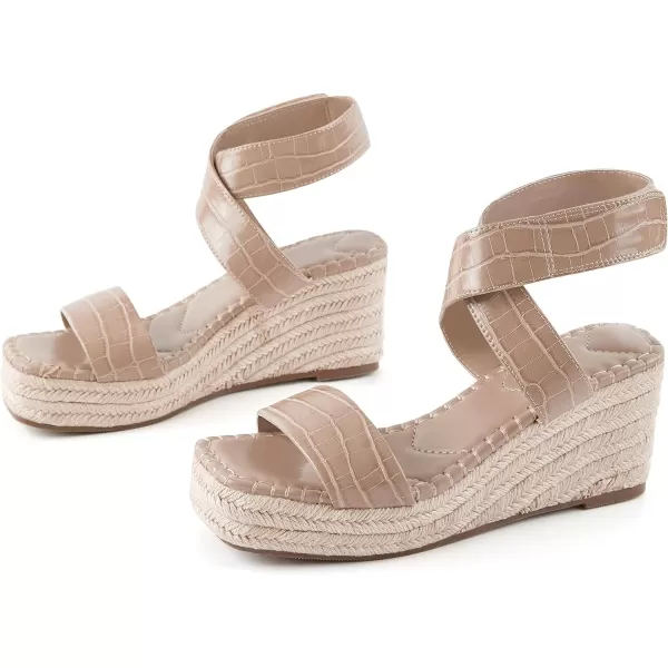 Coutgo Women's Wedge Sandals Cross Strap Espadrille Platform Ankle Buckle Summer Casual Shoes