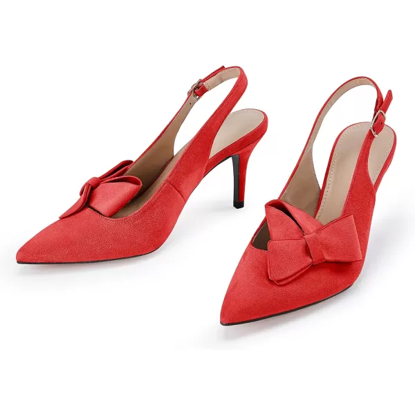 PiePieBuy Womens Pointed Toe Slingback Pumps Mid Heel Bow Stilettos Sandals Faux Suede Wedding Party Dress Shoes