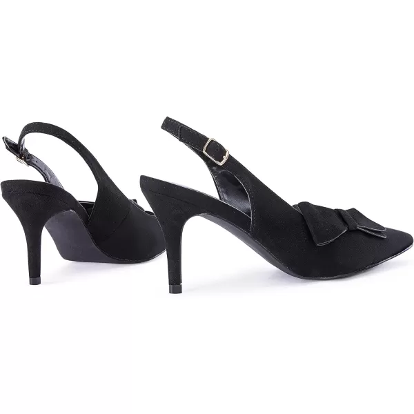 PiePieBuy Womens Pointed Toe Slingback Pumps Mid Heel Bow Stilettos Sandals Faux Suede Wedding Party Dress Shoes