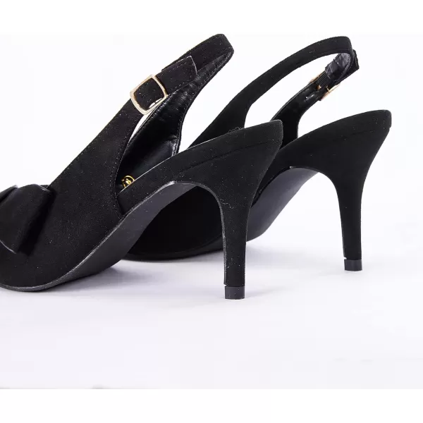 PiePieBuy Womens Pointed Toe Slingback Pumps Mid Heel Bow Stilettos Sandals Faux Suede Wedding Party Dress Shoes