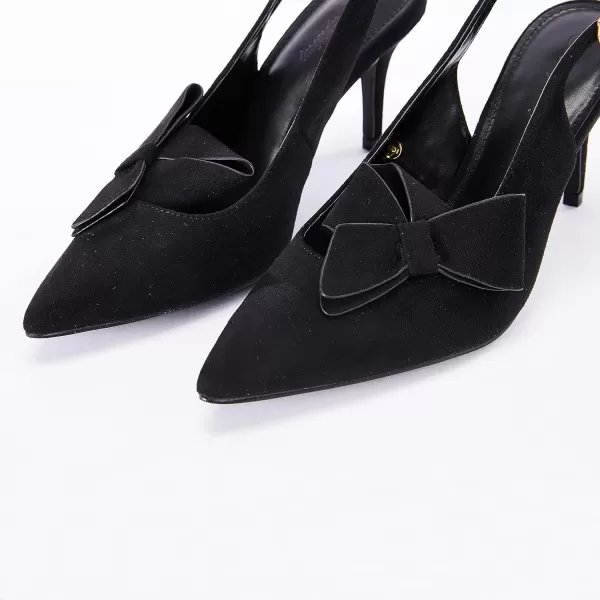 PiePieBuy Womens Pointed Toe Slingback Pumps Mid Heel Bow Stilettos Sandals Faux Suede Wedding Party Dress Shoes