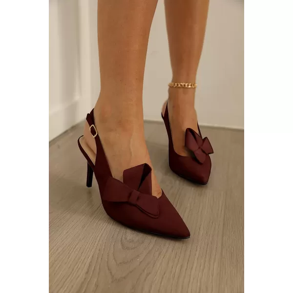 PiePieBuy Womens Pointed Toe Slingback Pumps Mid Heel Bow Stilettos Sandals Faux Suede Wedding Party Dress Shoes
