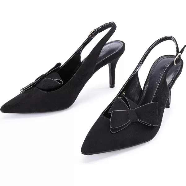 PiePieBuy Womens Pointed Toe Slingback Pumps Mid Heel Bow Stilettos Sandals Faux Suede Wedding Party Dress Shoes