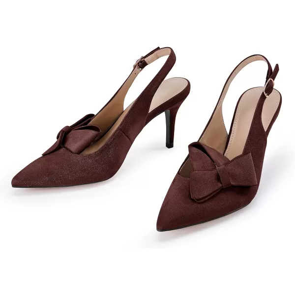 PiePieBuy Womens Pointed Toe Slingback Pumps Mid Heel Bow Stilettos Sandals Faux Suede Wedding Party Dress Shoes