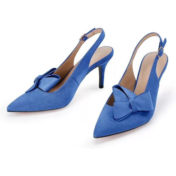 PiePieBuy Womens Pointed Toe Slingback Pumps Mid Heel Bow Stilettos Sandals Faux Suede Wedding Party Dress Shoes
