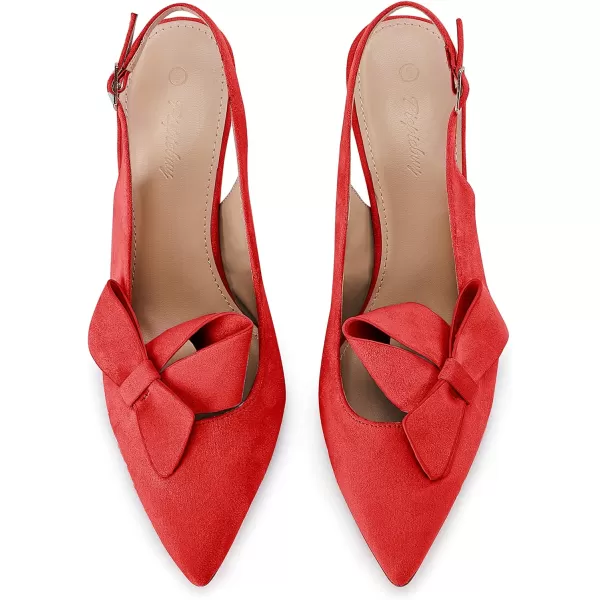 PiePieBuy Womens Pointed Toe Slingback Pumps Mid Heel Bow Stilettos Sandals Faux Suede Wedding Party Dress Shoes