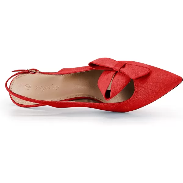 PiePieBuy Womens Pointed Toe Slingback Pumps Mid Heel Bow Stilettos Sandals Faux Suede Wedding Party Dress Shoes
