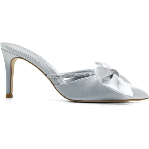 Womens Closed Pointed Toe Heels Mules Bow Rhinestone Satin Slip on Backless Wedding Dress Shoes Sandals