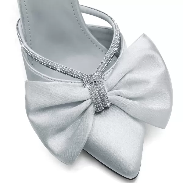 Womens Closed Pointed Toe Heels Mules Bow Rhinestone Satin Slip on Backless Wedding Dress Shoes Sandals
