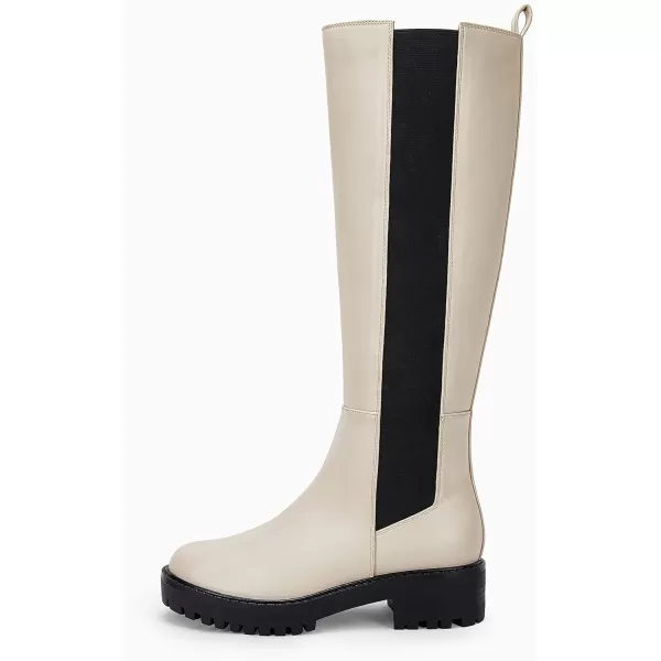 Womens Lug Sole Platform Knee High Boots Slip on Chelsea Combat Shoes Chunky Block Low Heel Elastic Fall Snow Riding Boots