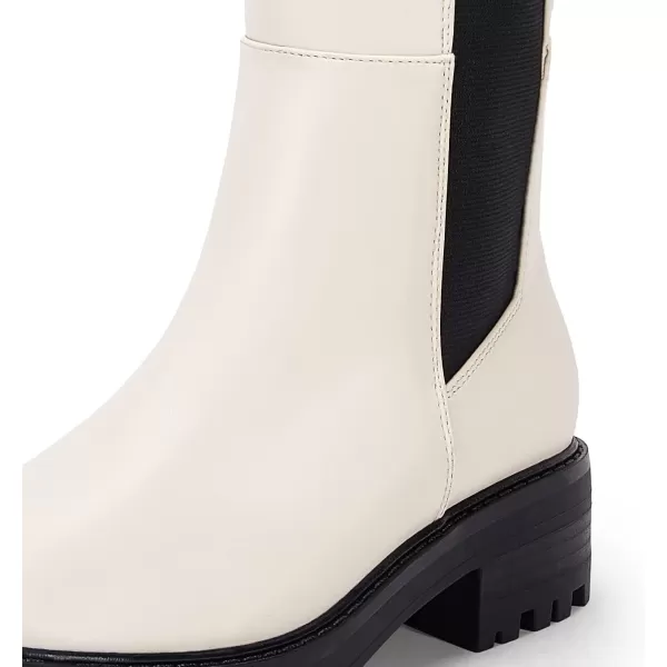 Womens Lug Sole Platform Knee High Boots Slip on Chelsea Combat Shoes Chunky Block Low Heel Elastic Fall Snow Riding Boots