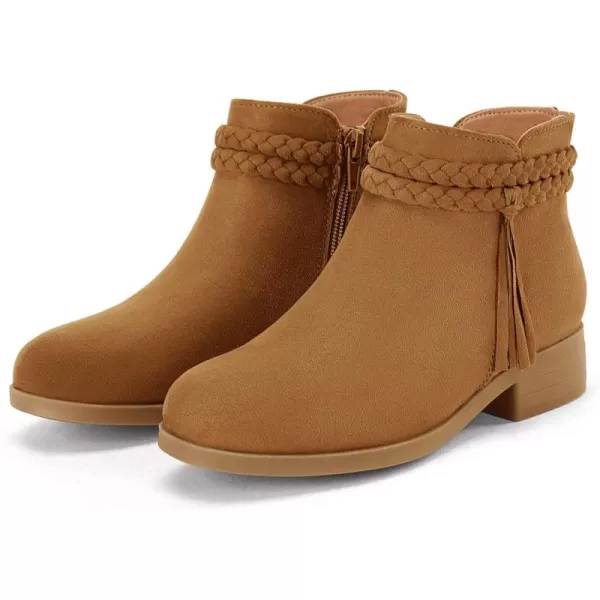 Coutgo Girls Ankle Boots Cowgirl Braided Fringe Strap Chunky Low Heel Suede Booties Western Walking Shoes Toddler Little Kid Big Kid